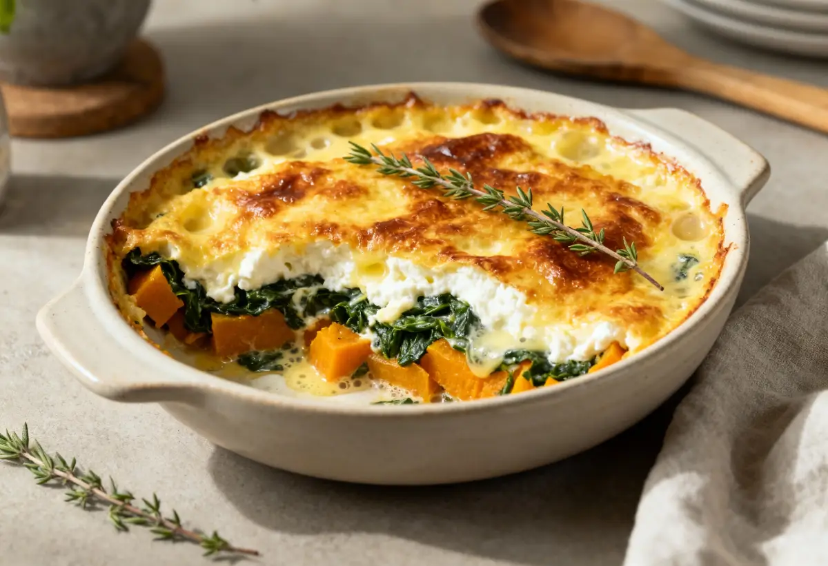 Gratin léger potimarron, épinards & ricotta