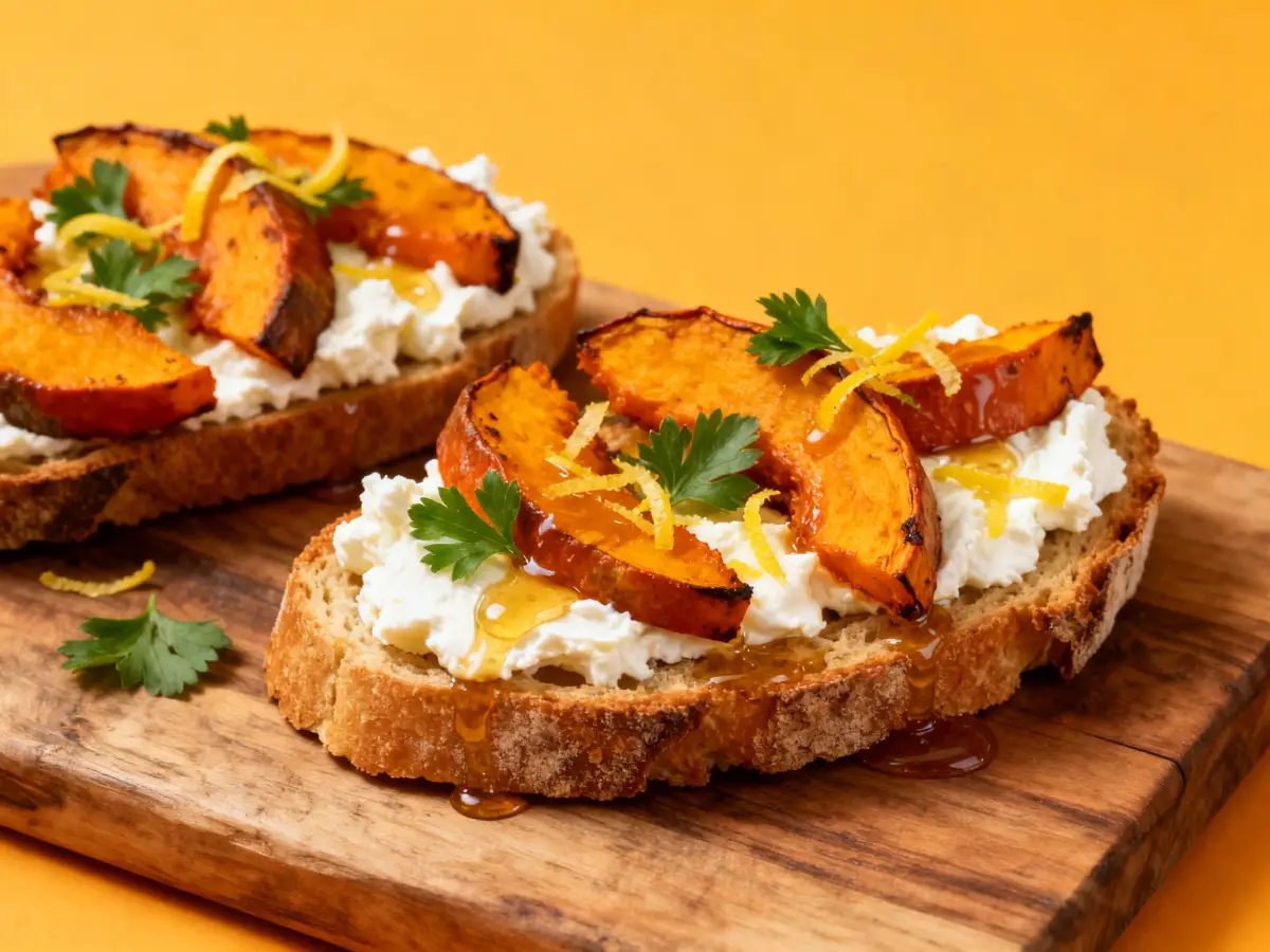 Tartines potimarron, chèvre frais & miel