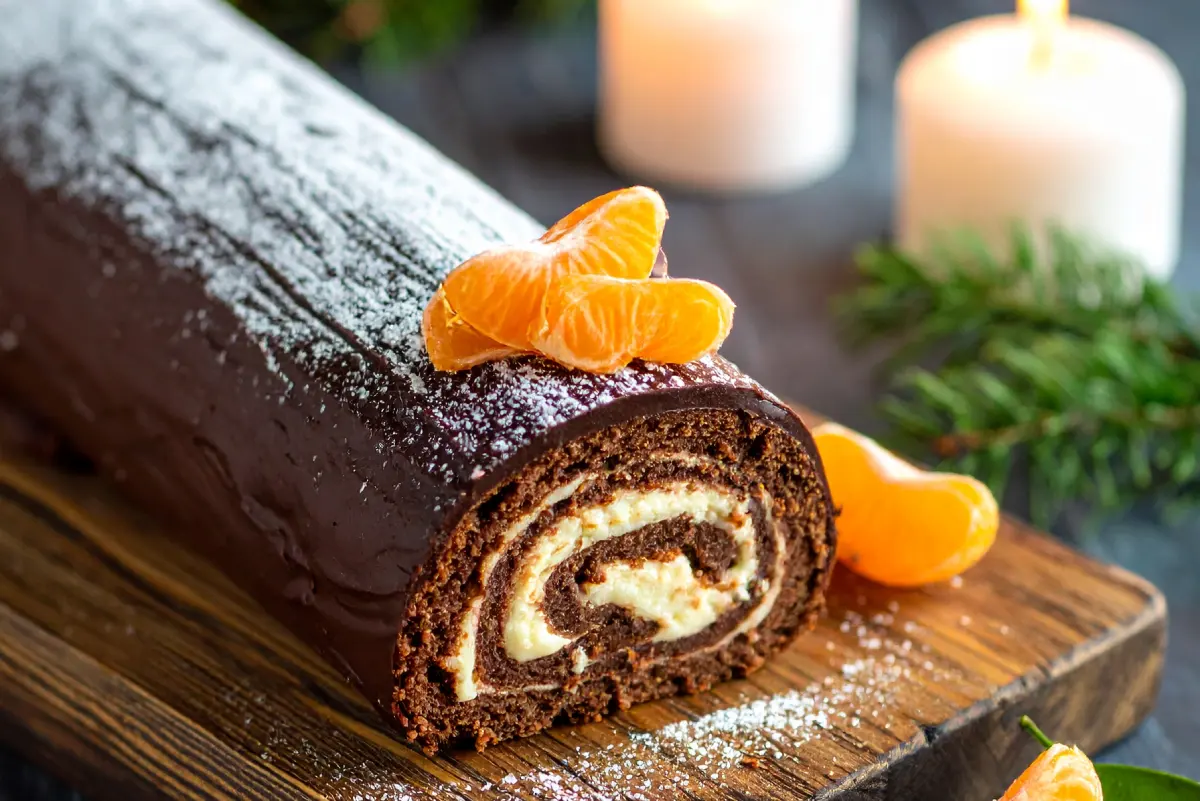 Bûche de Noël chocolat mandarine (gourmande et parfumée)