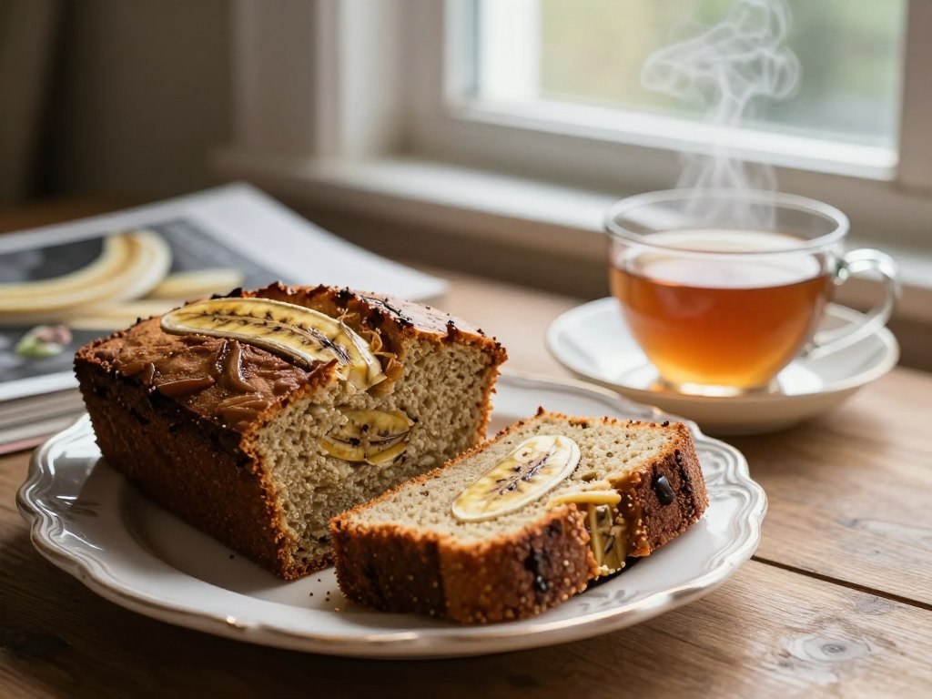 Banana bread servi avec du thé pour un moment gourmand Banana bread servi avec du thé pour un moment gourmand