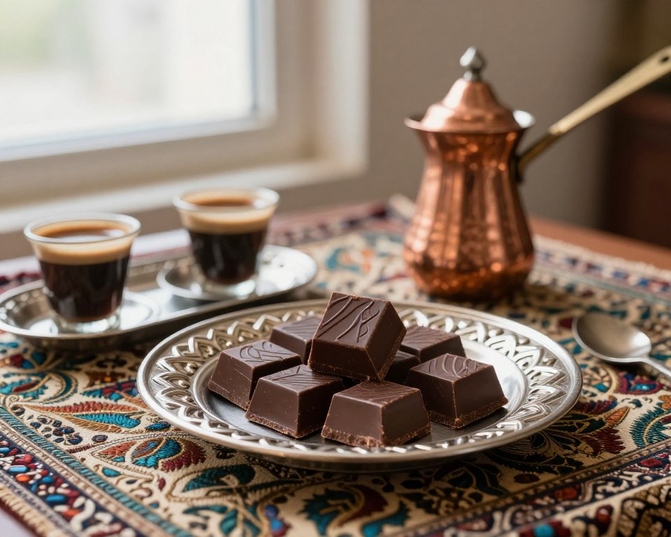Chocolat dubai servi avec café arabe traditionnel