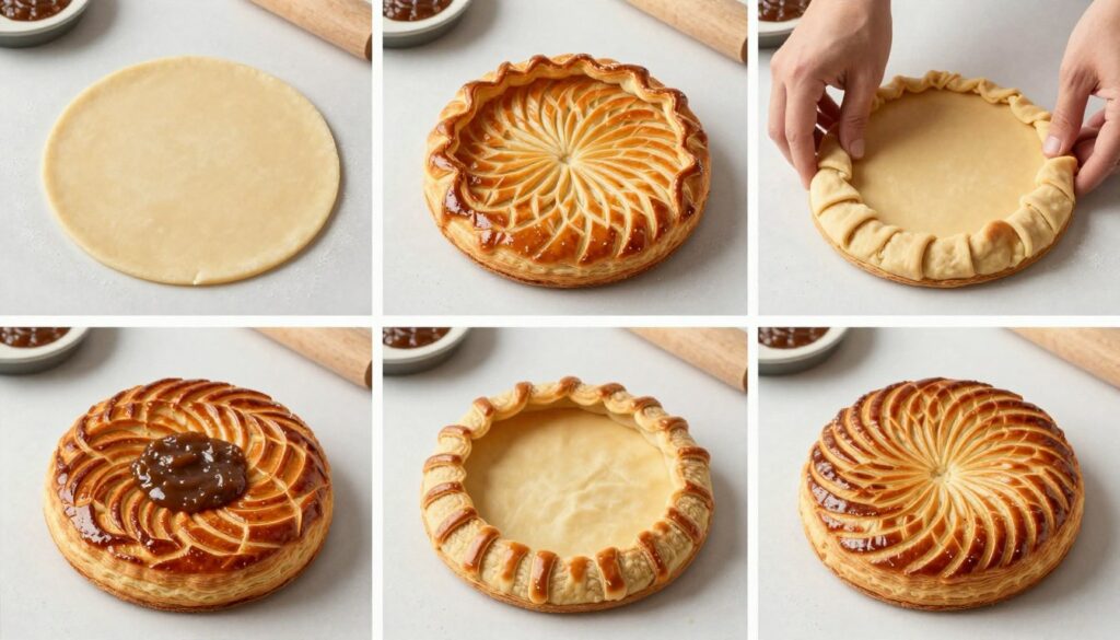 Étapes de préparation d'une galette des rois frangipane pour l'Épiphanie 2026