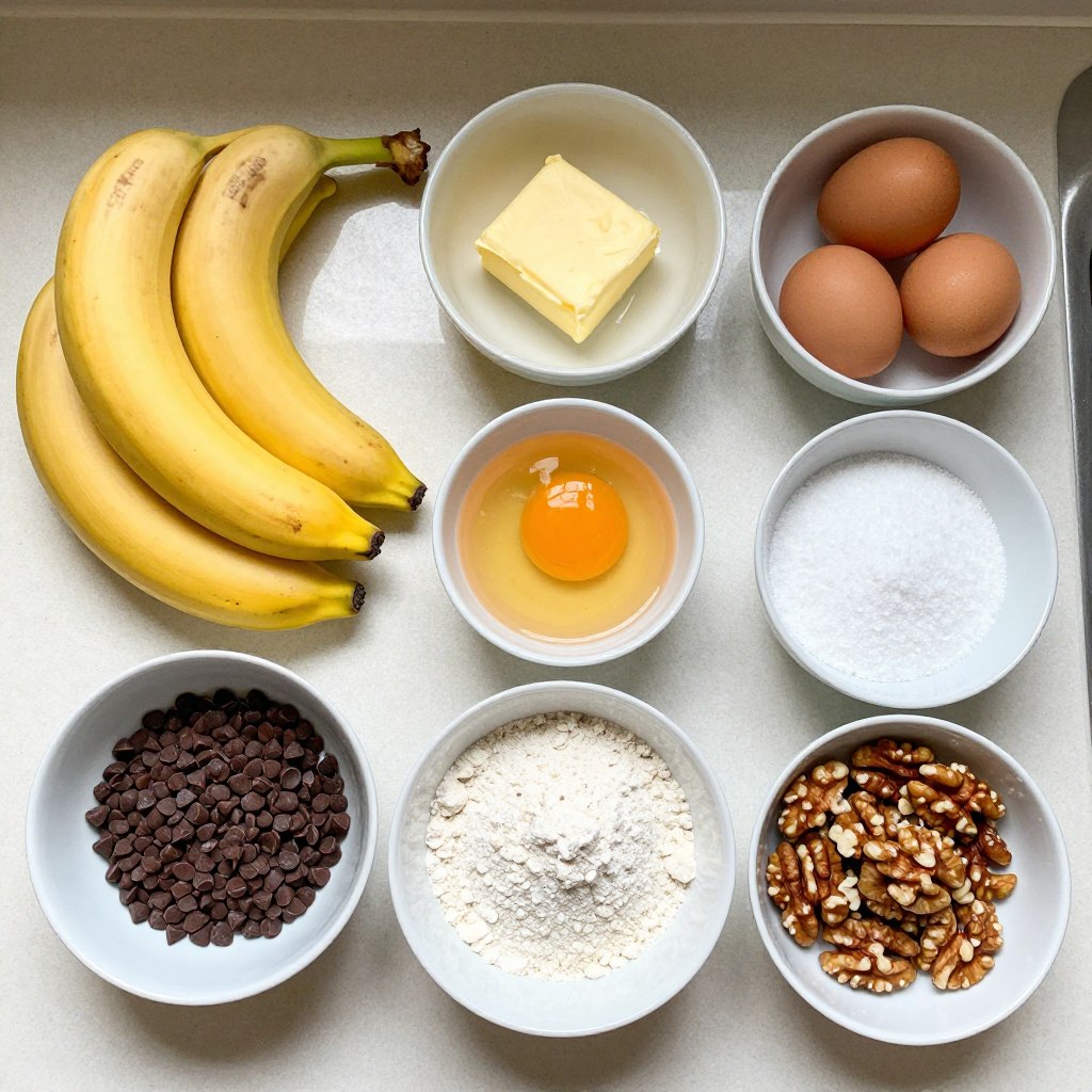 Ingrédients disposés pour la préparation du banana bread Ingrédients disposés pour la préparation du banana bread