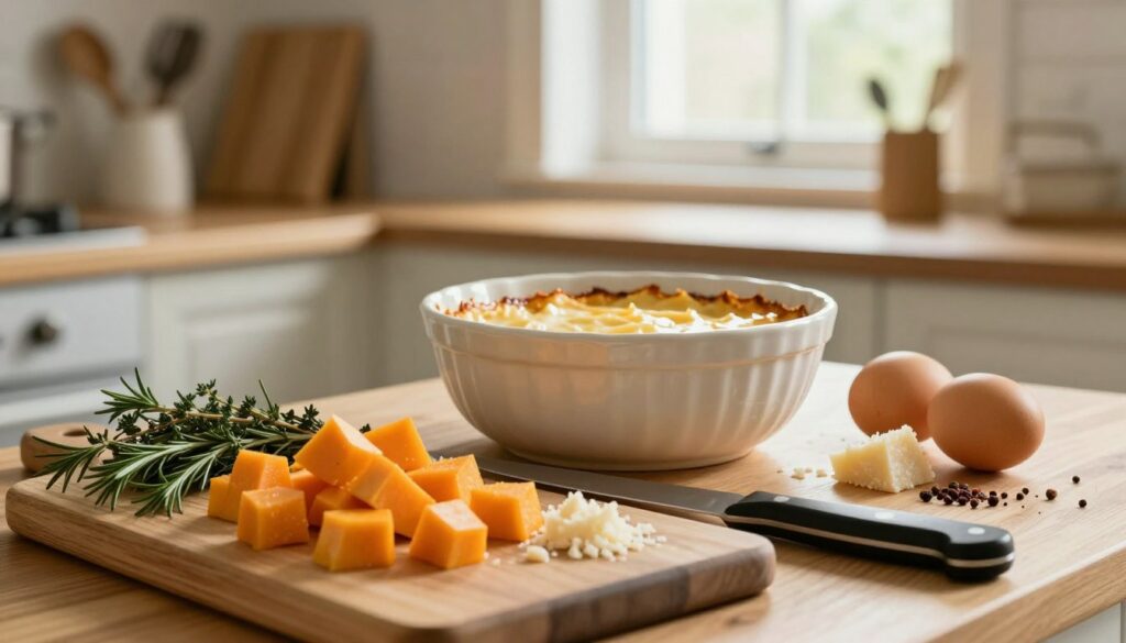 Préparation des ingrédients pour gratin