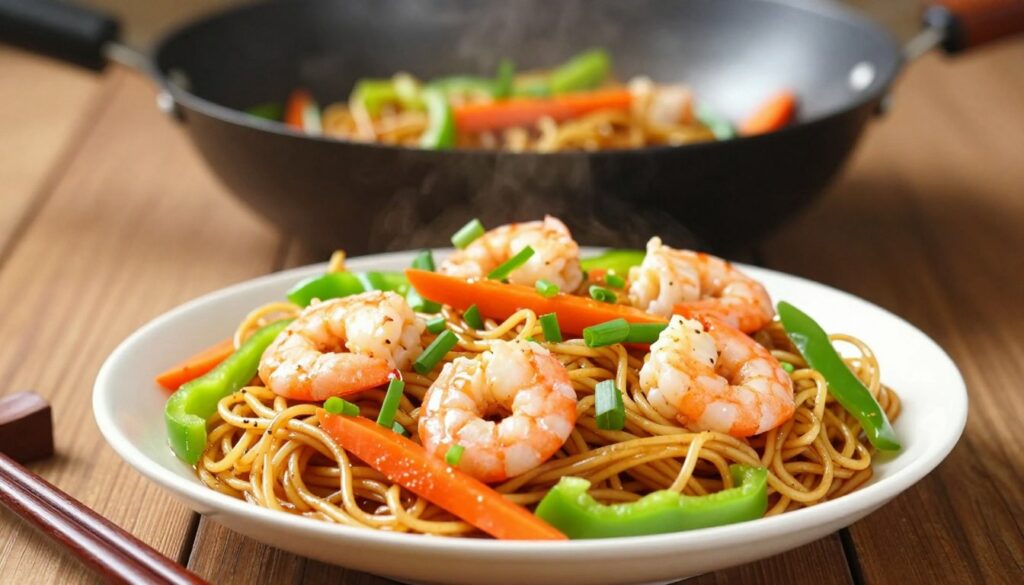 nouilles sautées crevettes