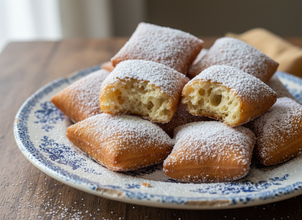 Beignets de Mardi Gras saupoudrés de sucre glace