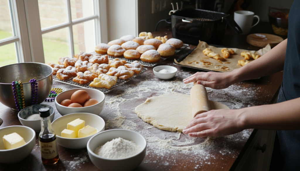 Préparation de pâtisseries pour Mardi Gras